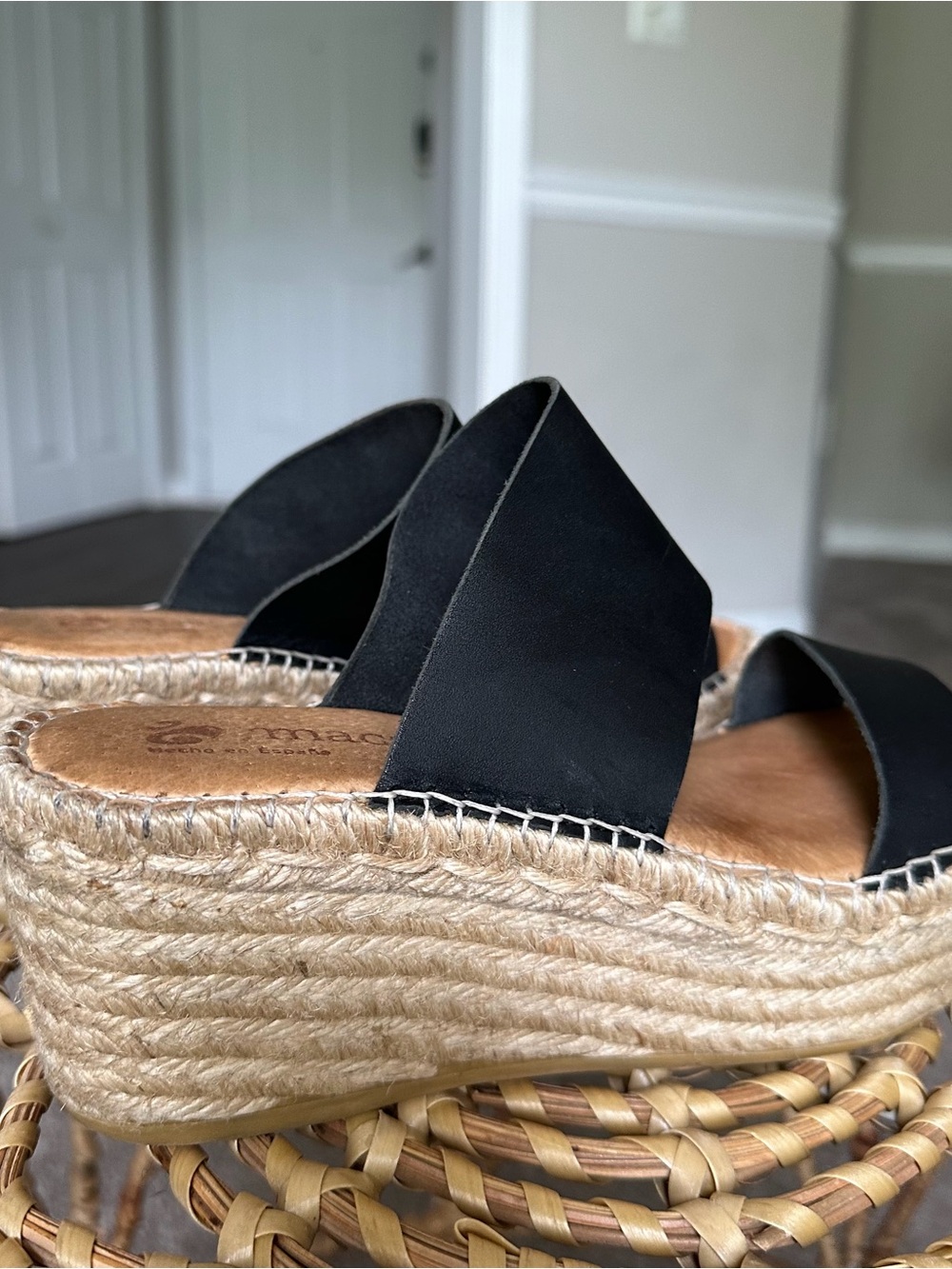 Macarena Black Platform Espadrille Slide Sandals with Double Straps Women’s 37 - Picture 3 of 11